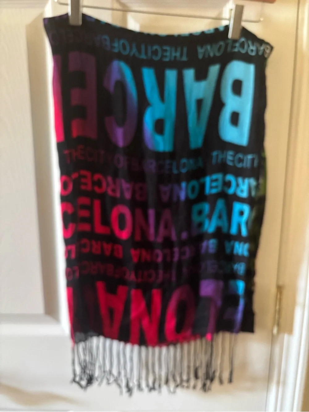 Black Multicolor Text-Print Fringe Skirt - Women's